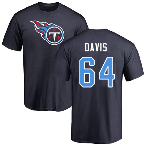 Tennessee Titans Men Navy Blue Nate Davis Name and Number Logo NFL Football #64 T Shirt